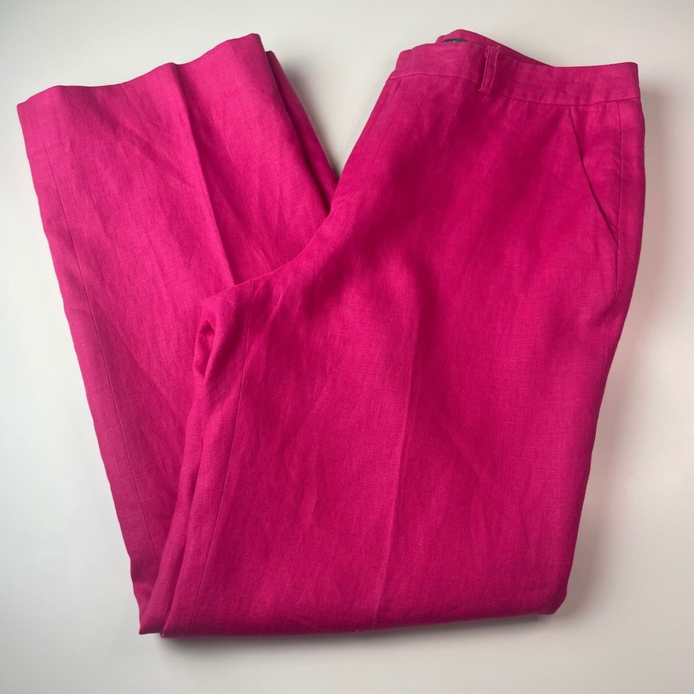 Lauren Ralph Lauren Hot Pink 100% Linen Trousers Relaxed Lined Pants Women 12